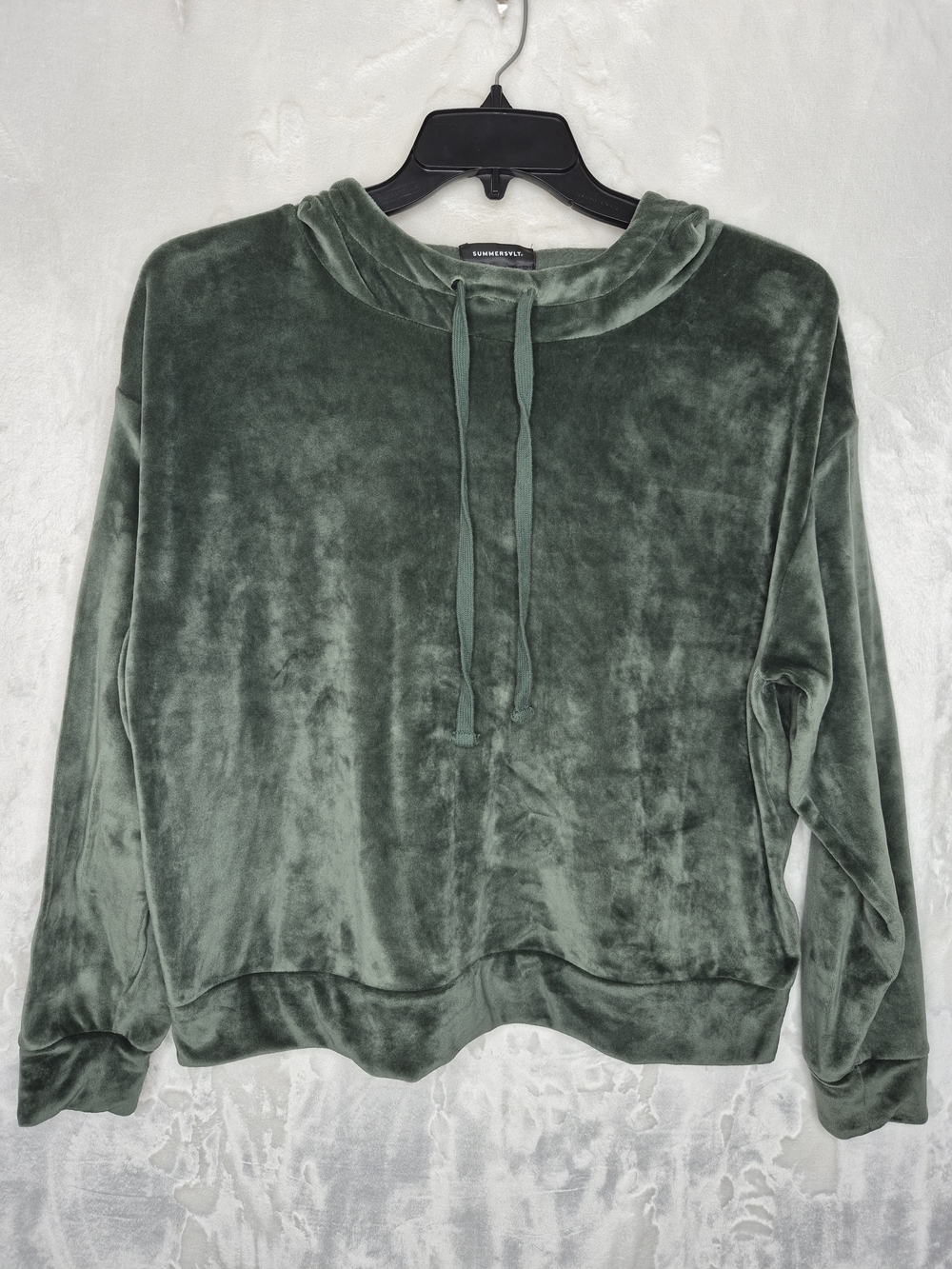 Summersalt Plush Velour Hoodie Pullover Sweater Olive Green Womens Large